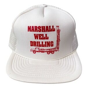 Vintage Marshall Well Drilling White Mesh Snapback Trucker Hat Retro Streetwear